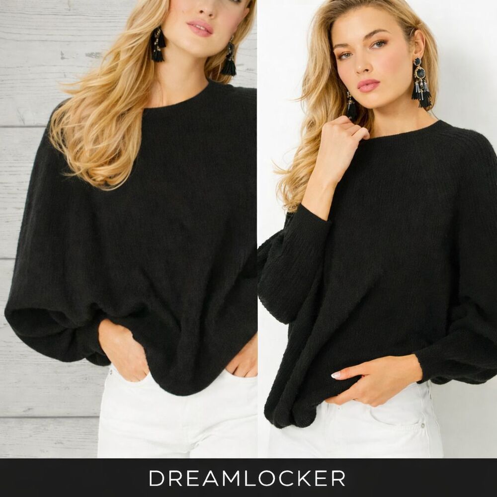 Lilly Pulitzer Arienza‎ Sweater Small Black Batwing Raglan Acrylic Crewneck NEW